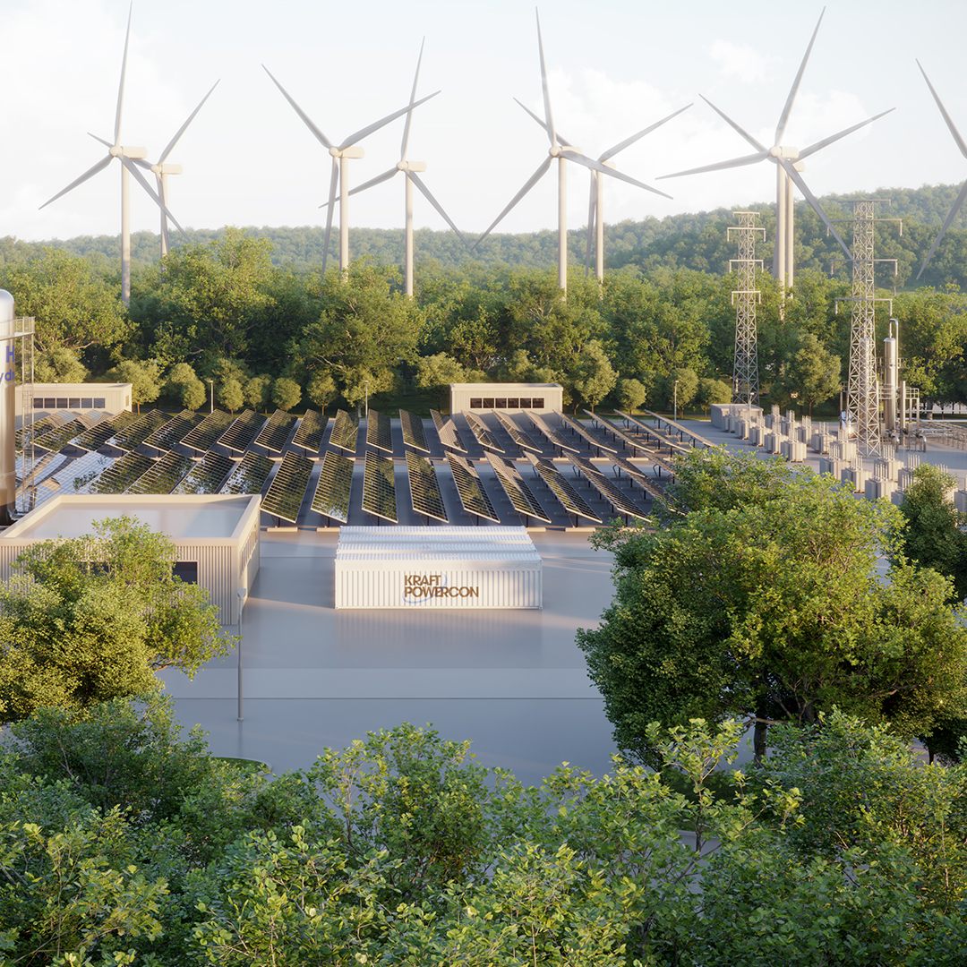 Green hydrogen production facility using wind and solar power optimized by KraftPowercon’s electrical solutions