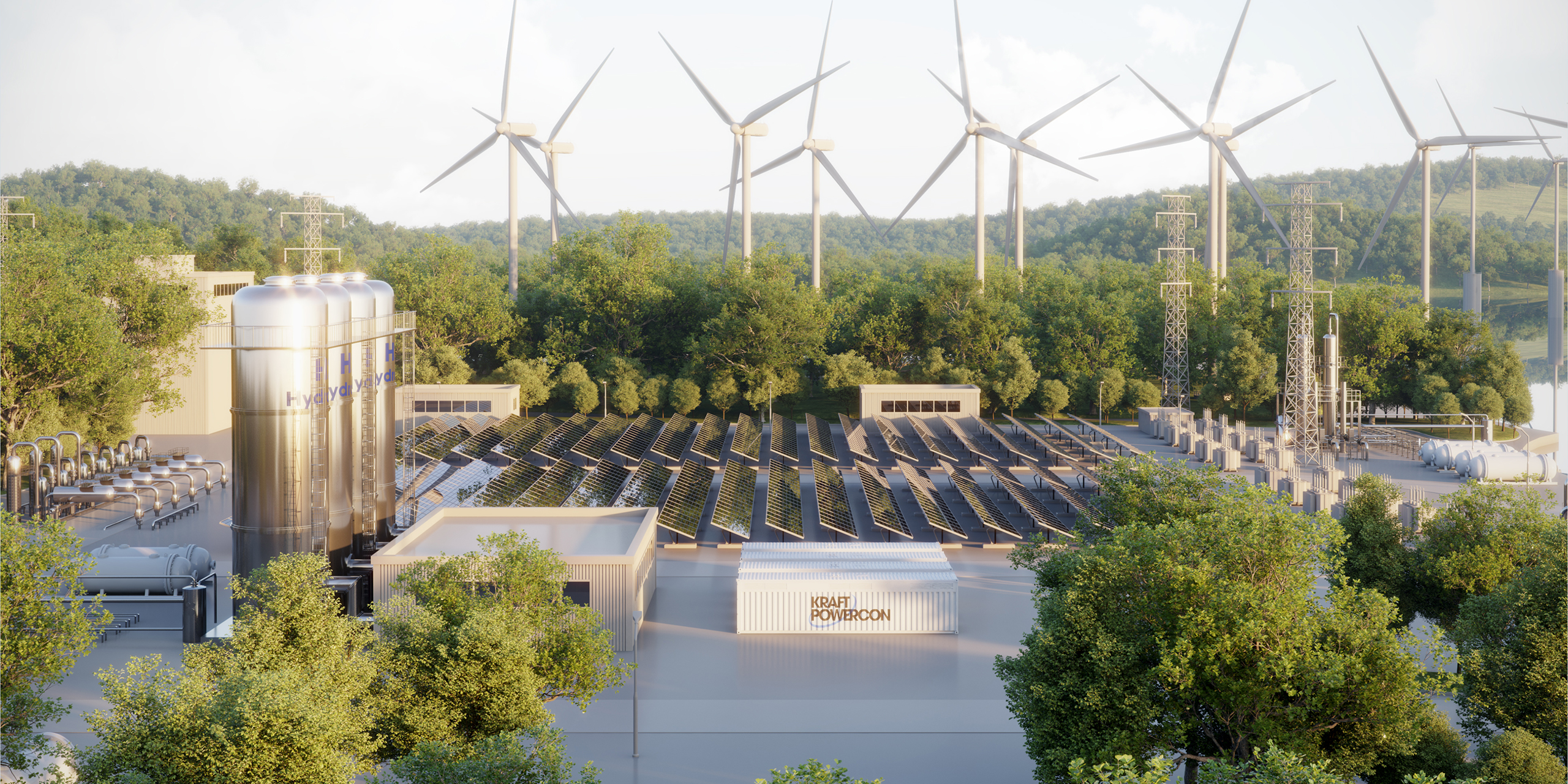 Green hydrogen production facility using wind and solar power optimized by KraftPowercon’s electrical solutions